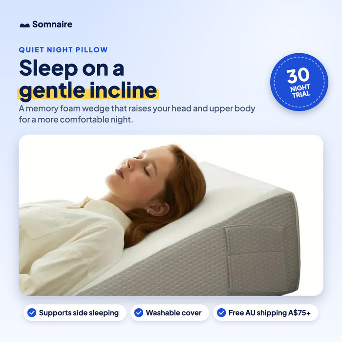 Quiet Night wedge pillow with a woman resting at a gentle incline